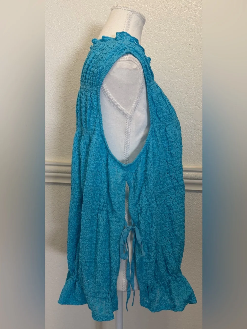 Free People Turquoise Textured Side-Tie Boho Cinch Me Top